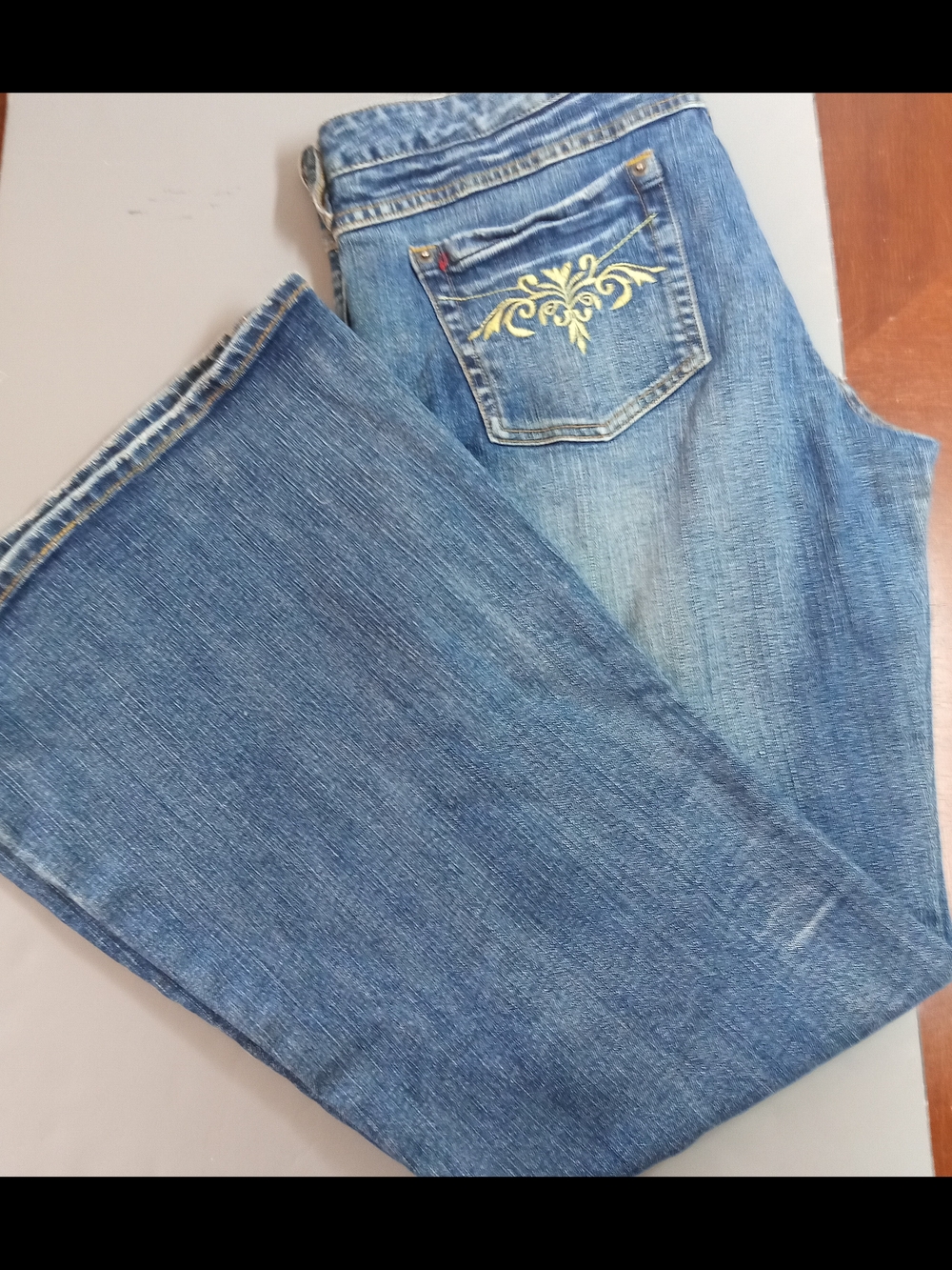Mudd Wide Leg Blue Embroidered Pocket Jeans Juniors Size 17